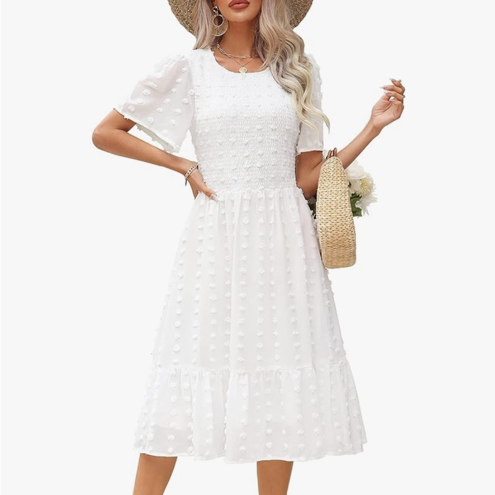 Elegant White Textured Midi Dress